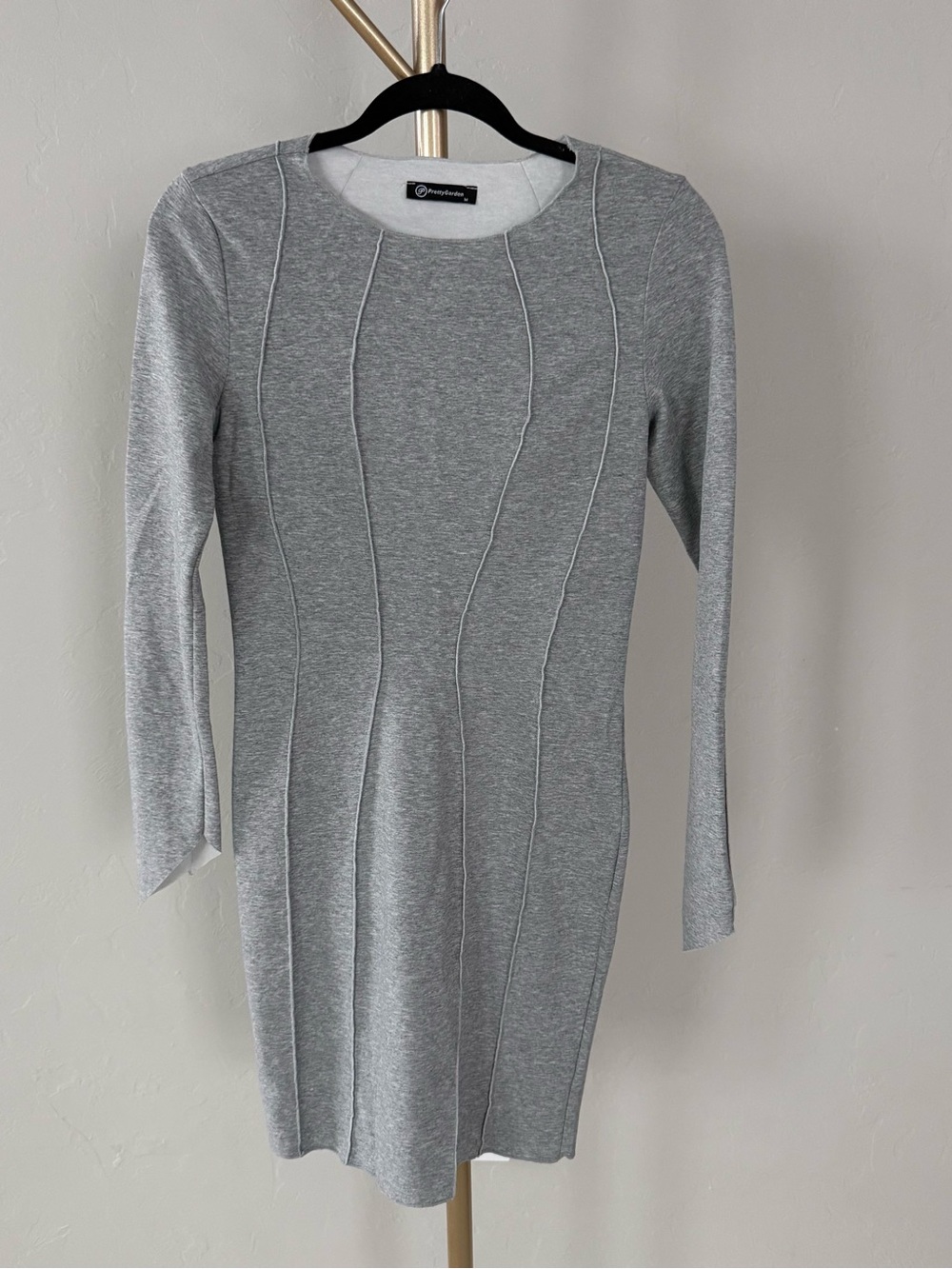 PrettyGarden Light Gray Long-Sleeve Mini Dress
